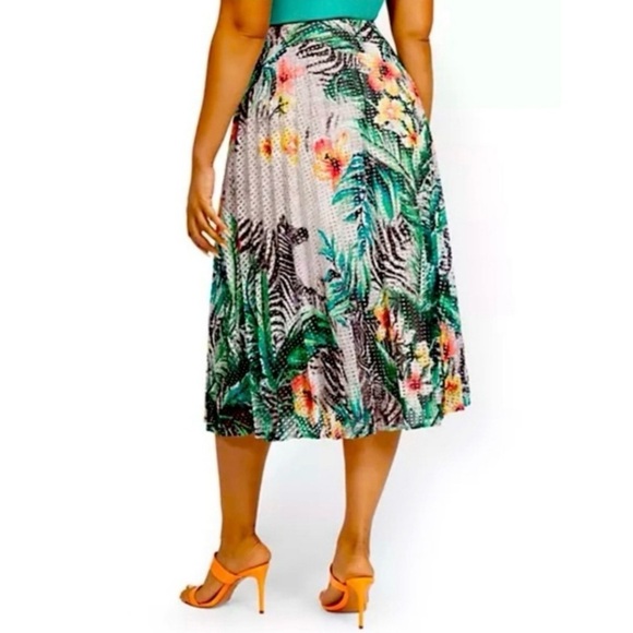 New York and Company 7th Avenue tropical floral & Zebra Print Midi Skirt LG NWT - Picture 2 of 9